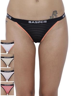 Buy Basiics By La Intimo Women's Caliente Hot Thong Panty (Combo Pack of 5 ) online