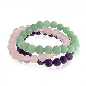 Buy Set Of 3 Amethyst Rose Quartz Green Aventurine Crystal Stretch Bracelets - ( Code - Amerosegrnbrset ) online