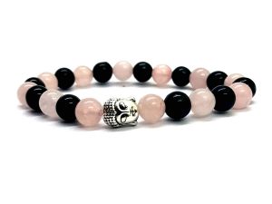 Buy Natural Black Onyx And Rose Quartz Buddha Powered Stretch Bracelet For Men And Women( Code Blkrosebdbr) online