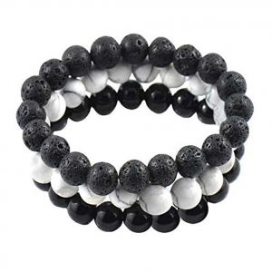 Buy Black Onyx Howlite And Lava Volcanic Beads Set Of Three Bracelets - Code ( Lavahowliteblk3br ) online