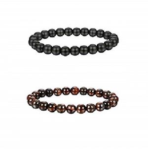 Buy Pair Of Red Tiger Eye & Black Onyx Matte Finish Crystal Stretch Bracelets - ( Code - Blkredtgrbr ) online