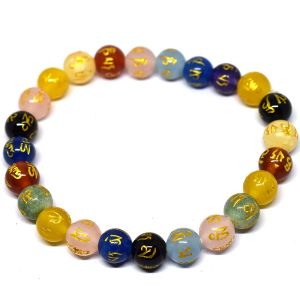 Buy Tibetan Lucky Om Mani Padme Hum Mantra Engraved Crystal Bracelet 8 MM Multi Colour Bracelet - ( Code - Multimanibr ) online