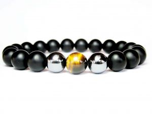 Buy Tiger Eye Black Onyx Matte Finish And Hematite 8 MM Stretch Bracelet - Code ( Hematigereyeblkbr ) online