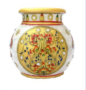 Buy Golden Flower Work Marble Pot from Rajasthan online