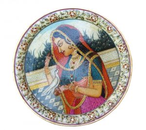 Buy Hand Painted Lady Figure Marble Plate from Rajasthan online