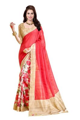 Styloce Printed Art Silk Saree- Orange