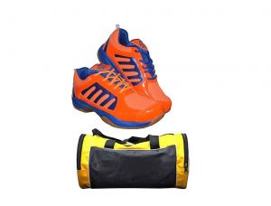 Buy Port Dox Orange Men's Badminton Sports Shoes Combo (gym Duffle Bag) online
