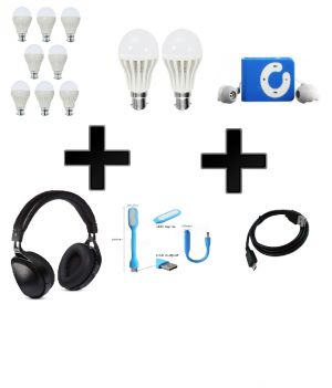 Buy Vizio Combo Of 12 W LED Bulbs(set Of 8), 5 W LED Bulbs(set Of 2) With MP3 Player , Headphone, Charging Cable, USB Light online
