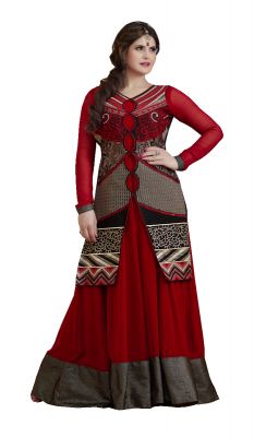 Buy Stylish Fashion Gorgeous Embroidered Maroon Koti Style Floor Length Anarkali Suit Sfp-2063 online