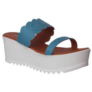 Buy Flora Comfort Wedge Blue Slip On Sandals Code Pf 1022 18