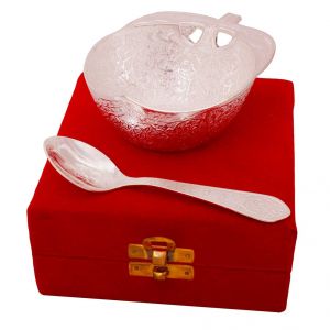 Silver Polished Apple Shape Brass Bowl N Spoon - (Product Code - HCFPGT209)