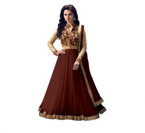 Buy Vinni tex Brown Net fabric Semi-stitched Anarkali suit online