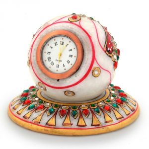 Buy Vivan Creation Gold Painted Handmade Round Marble Table Clock online