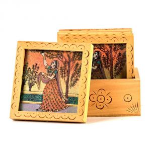 Buy Vivan Creation Unique Gemstone Painted Square Tea Coaster Set online