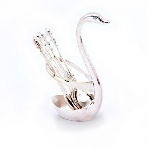 Buy Vivan Creation Silver Polished Swan Shaped 6 Spoon Set Stand online