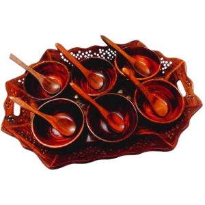 Buy Omlite Wooden Serving Tray With Bowls - ( Code - 21 ) online