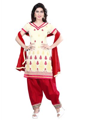 Buy Shree Vardhman Cream Embroidered Chanderi Top Straight Unstiched Dress Material online