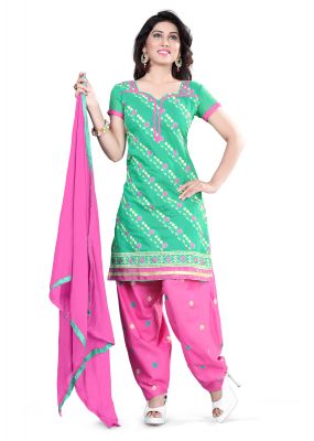 Buy Shree Vardhman C-Green Embroidered Chanderi Top Straight Unstiched Dress Material online