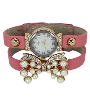 Buy Fap Analog Butterfly Design Baby Pink Colour Womens Watch online