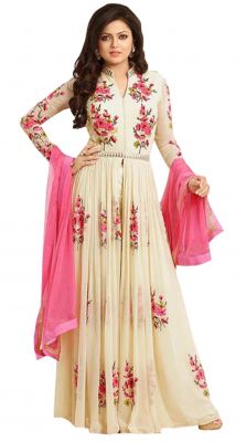 Buy Style Amaze Georgette Cream Embroidered Anarkali Salwar Suit(sasunday-1193) online