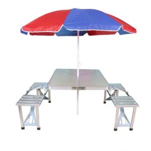 Buy Mart And New Heavy Duty Aluminium Portable Folding Picnic Table & Chairs Set With Multicolor Umbrella online