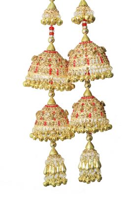 Buy Parecido Designer _ Traditional Wedding Kaleere Set in Golden Color with Red Latkans for Women online
