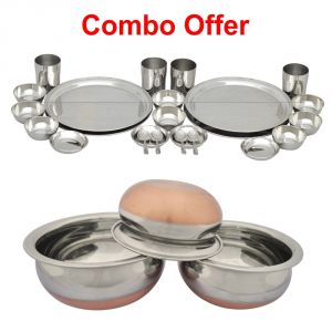 Czar Combo Of 24 Pc Stainless Steel Dinner Set With 3 Pc Stainless Steel Serve Pots