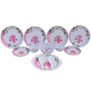 Czar Lifestyles International Ltd White & Pink Melamine 16 Pcs Dinner Set