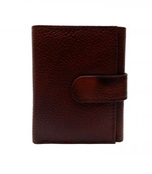 Tri-Fold Button Cherry Brown Textured Premium Mens Genuine Leather Wallet By GetSetStyle GBGLW-CBR-7060