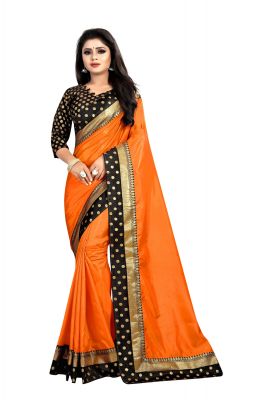 Buy Mahadev Enterprises Orange Paper Silk Saree With Jacquard Blouse Pics online