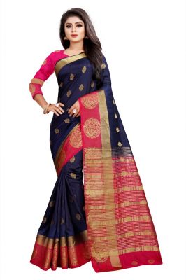 Buy Mahadev Enterprises Blue And Pink Kanjiwaram Silk Saree With Running Blouse Pics ( Code -bbc129a) online