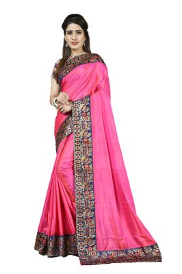 Buy Mahadev Enterprise Pink Heavy Paper Silk Saree With Jacquard Blouse Pics online