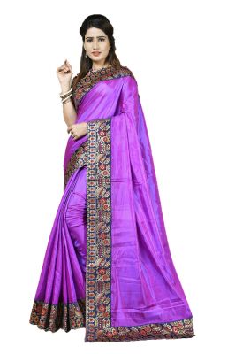 Buy Mahadev Enterprise Purple Heavy Paper Silk Saree With Jacquard Blouse Pics online