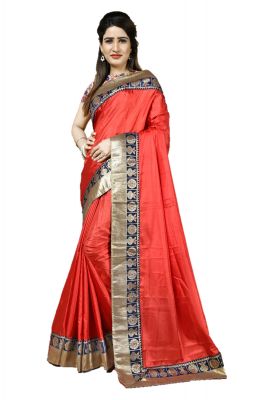 Buy Mahadev Enterprise Red Heavy Paper Silk Saree With Jacquard Blouse Pics online