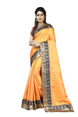Buy Mahadev Enterprise Orange Heavy Paper Silk Saree With Jacquard Blouse Pics online