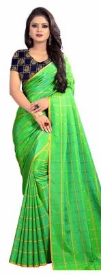 Buy Mahadev Enterprise Green Panther Plain Silk Saree With Jacquard Blouse Pics online