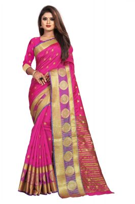Buy Mahadev Enterprise Pink Jacquard Cotton Silk Saree With Running Blouse Pics ( Code -bbc155b) online
