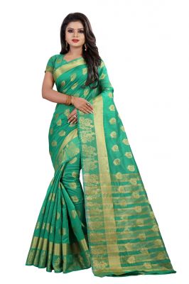 Buy Mahadev Enterpries  Green Cotton Silk saree With Running Blouse online