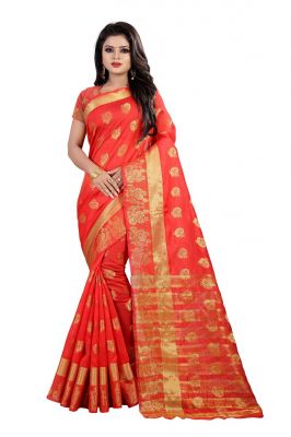 Buy Mahadev Enterpries  Red Cotton Silk saree With Running Blouse online