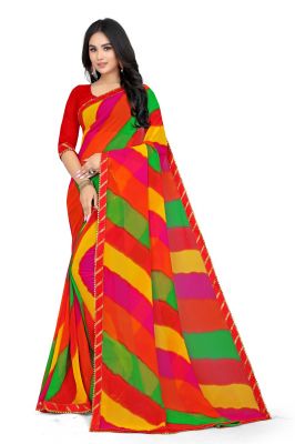 Buy Mahadev Enterprise Multicolor Georgette Leheriya Print Saree With Art Silk Blouse Piece(dc256red) online