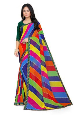 Buy Mahadev Enterprise Multicolor Georgette Leheriya Print Saree With Art Silk Blouse Piece(dc257green) online