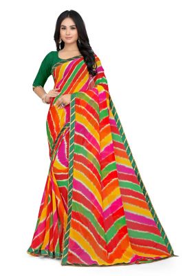Buy Mahadev Enterprise Multicolor Georgette Leheriya Print Saree With Art Silk Blouse Piece(dc258green) online