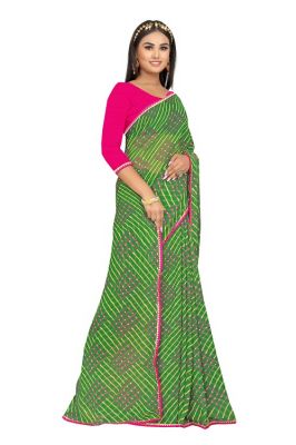 Buy Mahadev Enterprise Printed Georgette Lace Border Saree With Running Blouse Piece (dc263green) online