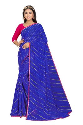 Buy Mahadev Enterprise Printed Georgette Lace Border Saree With Running Blouse Piece (dc263blue) online