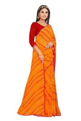 Buy Mahadev Enterprise Printed Georgette Lace Border Saree With Running Blouse Piece (dc263yellow) online