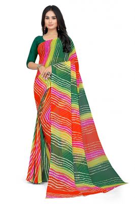 Buy Mahadev Enterprise Printed Georgette Saree With Running Blouse Piece (dc265green) online