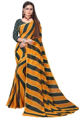 Buy Mahadev Enterprise Fancy Printed Georgette Saree With Running Blouse Piece (dc253gold) online