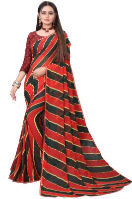 Buy Mahadev Enterprise Fancy Printed Georgette Saree With Running Blouse Piece (dc253red) online