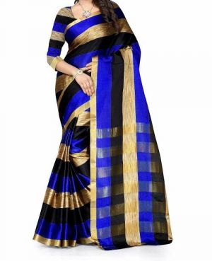 Buy Mahadev Enterpris Blue Color Cotton Silk Saree With Unstitched Blouse Picsmpf32 online
