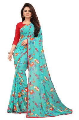 Buy Mahadev Enterprise Chiffon Printed Saree With Bangalori Blouse Piece online